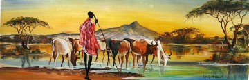 Sunset over Herd from Africa Oil Paintings
